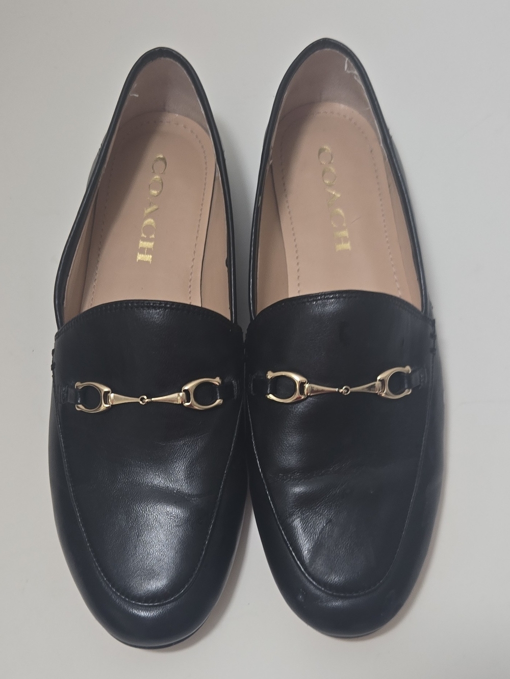 COACH Women's Black Leather Horsebit Loafers
